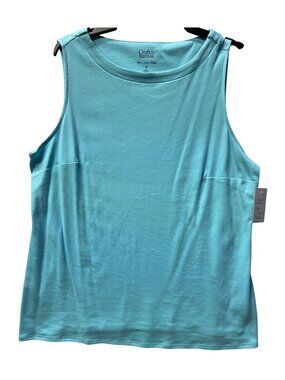 Croft & Barrow Womens Plus Size 1X Classic Tank Top Blue Sleeveless Cotton Blend